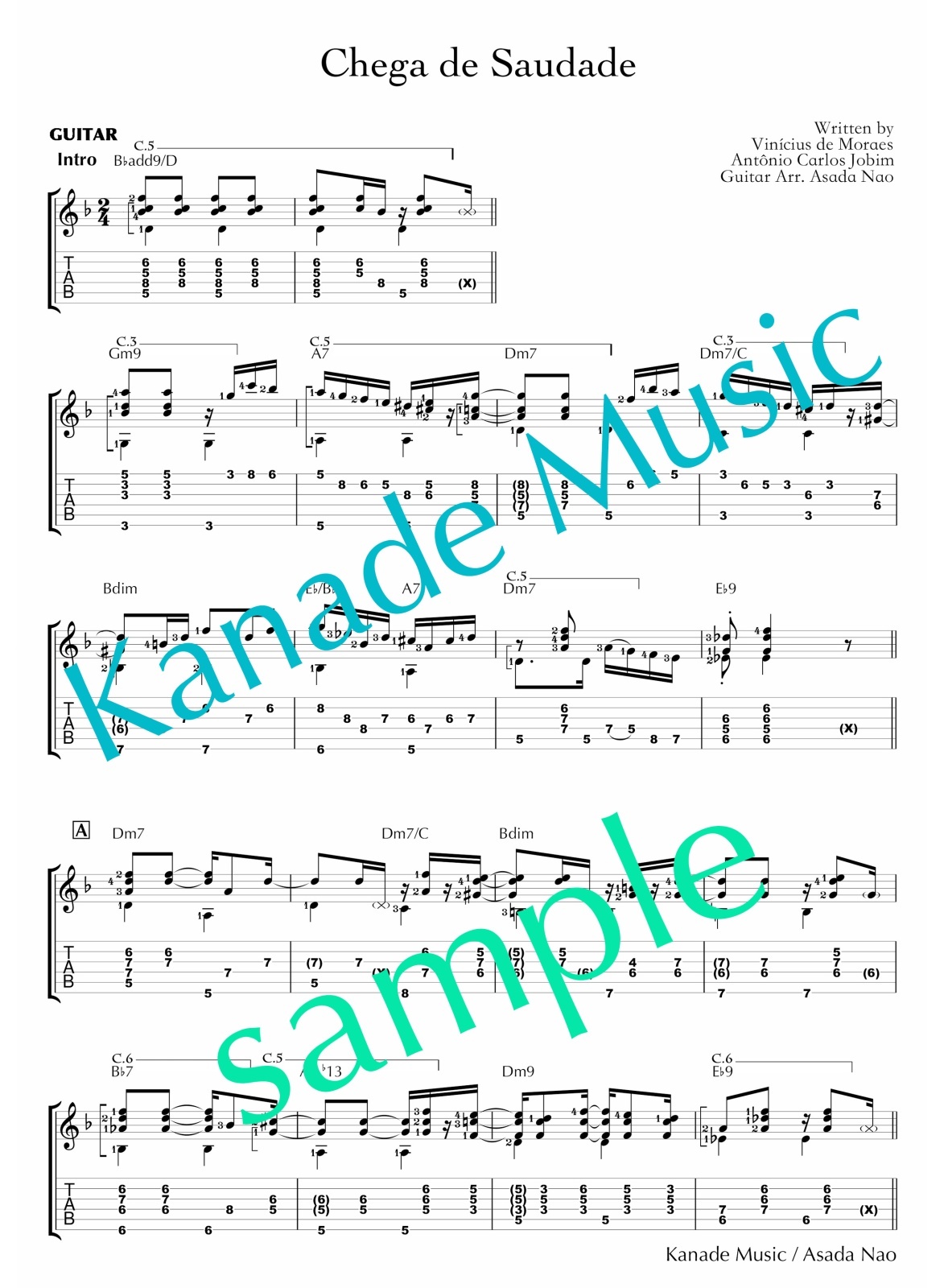 画像2: 「Chega de Saudade / 想いあふれて」ギター楽譜＆TAB譜　 ＜浄書版＞